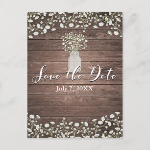 Baby-Breath-Blumen Rustikale Holz Hochzeitseinladu Ankündigungspostkarte