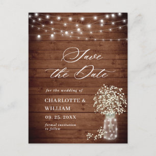 Baby Breath Rustikale Holz Hochzeit Save the Date Postkarte