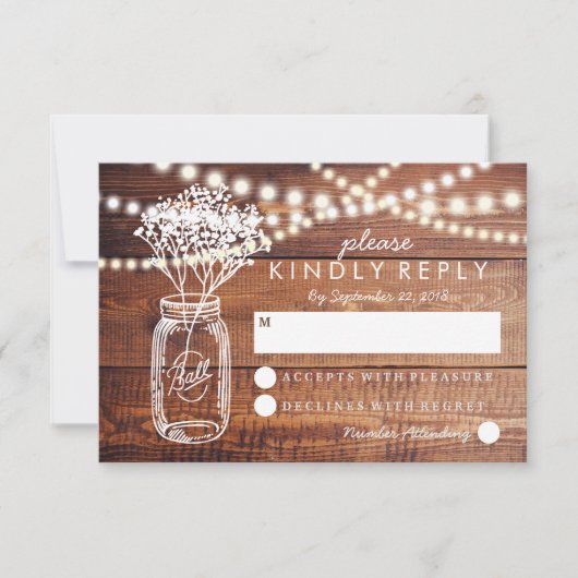 BABY BREATH RUSTISCHES LAND MASON JAR WEDDING RSVP KARTE (Vorderseite)