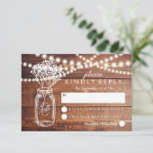 BABY BREATH RUSTISCHES LAND MASON JAR WEDDING RSVP KARTE (Stehend Vorderseite)