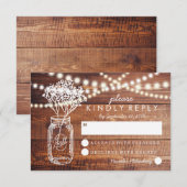 BABY BREATH RUSTISCHES LAND MASON JAR WEDDING RSVP KARTE (Vorne/Hinten)