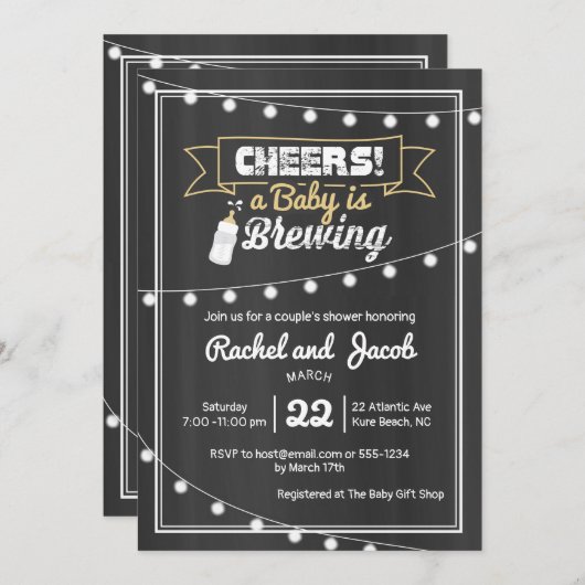 Baby Brewing Baby Shooting String Lights Halbpensi Einladung (Vorne/Hinten)