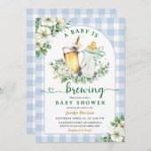 Baby Brewing Beer Baby Shower Boy Blue Gingham Einladung (Vorne/Hinten)