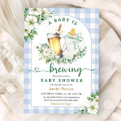 Baby Brewing Beer Baby Shower Boy Blue Gingham Einladung