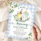 Baby Brewing Beer Baby Shower Boy Blue Gingham Einladung