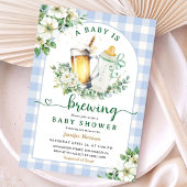 Baby Brewing Beer Baby Shower Boy Blue Gingham Einladung