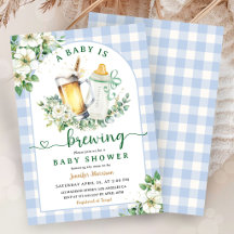 Baby Brewing Beer Baby Shower Boy Blue Gingham
