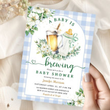 Baby Brewing Beer Baby Shower Boy Blue Gingham