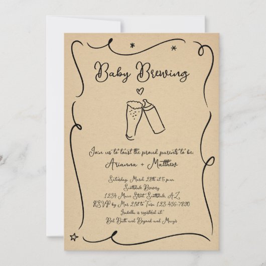 Baby Brewing Beer Couple Dusche Einladung (Vorderseite)
