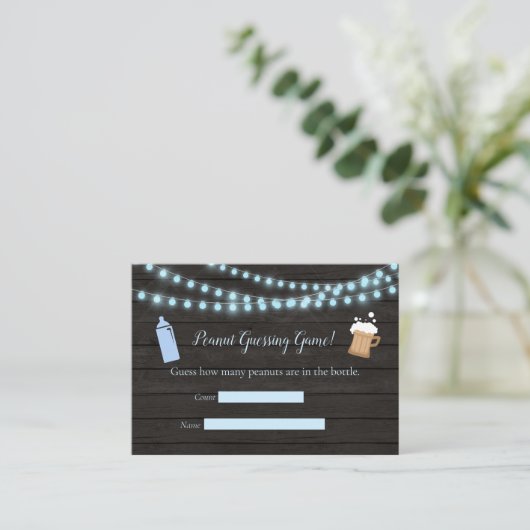 Baby Brewing Blue Guessing Game Baby Dusche Begleitkarte (Stehend Vorderseite)