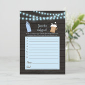 Baby Brewing Blue rät das Baby Food Dusche Spiel Einladung (Stehend Vorderseite)