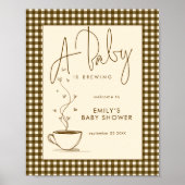 Baby Brewing Coffee Gingham Welcome Baby Shower  Poster (Vorne)