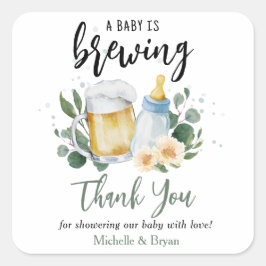 Baby Brewing Greenery Baby Dusche Vielen Dank Quadratischer Aufkleber