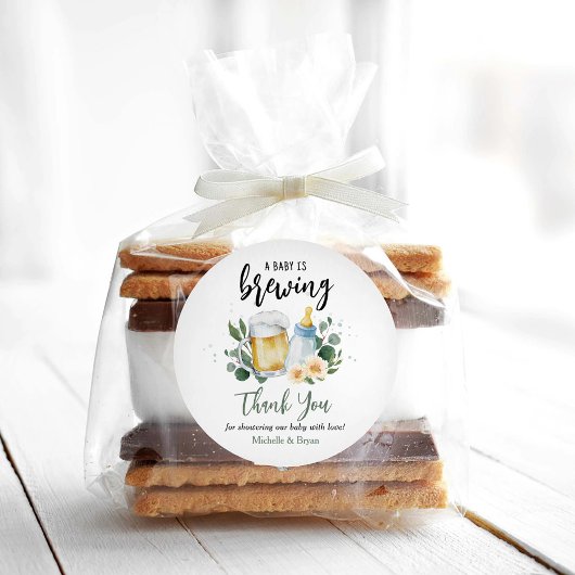 Baby Brewing Greenery Baby Dusche Vielen Dank Runder Aufkleber