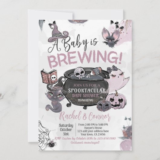 Baby Brewing Hallowen Baby Shower Einladung (Vorderseite)