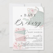 Baby Brewing Pink Tea Party Drive by Baby Shower Einladung (Vorderseite)