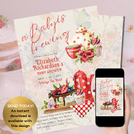 Baby Brewing Vintag Retro Tee Party Rote Punkte Einladung