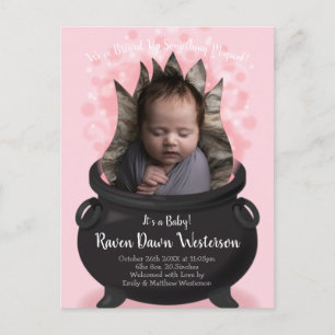 Baby bricht Hexengeburt Ankündigung Pink Girl Postkarte