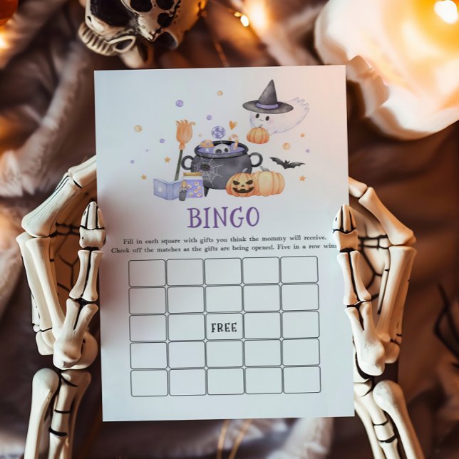 Baby bricht Lila Halloween Bingo Game (Baby is Brewing Baby Shower Bingo Game)