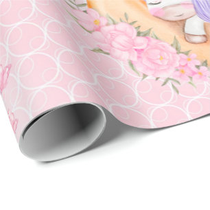 Baby bricht mit Blume über den Mond Geschenkpapier