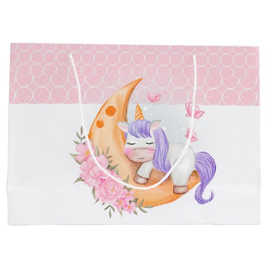 Baby bricht mit Blume über den Mond Große Geschenktüte (Rückseite)