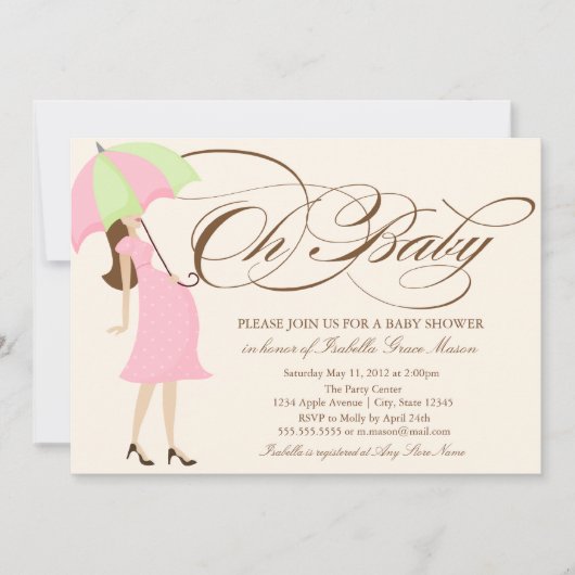 Baby| Brown Script Einladung (Vorderseite)