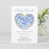 Baby Brunch Blue Hearts Rustic Baby Shower Einladung (Stehend Vorderseite)