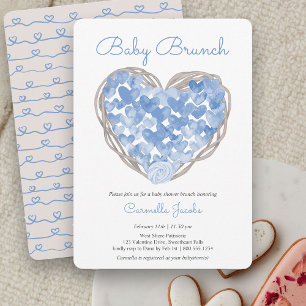 Baby Brunch Blue Hearts Rustic Baby Shower Einladung