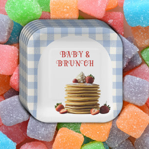 Baby & Brunch Blue Strawberry Pancakes Baby Dusche Pappteller