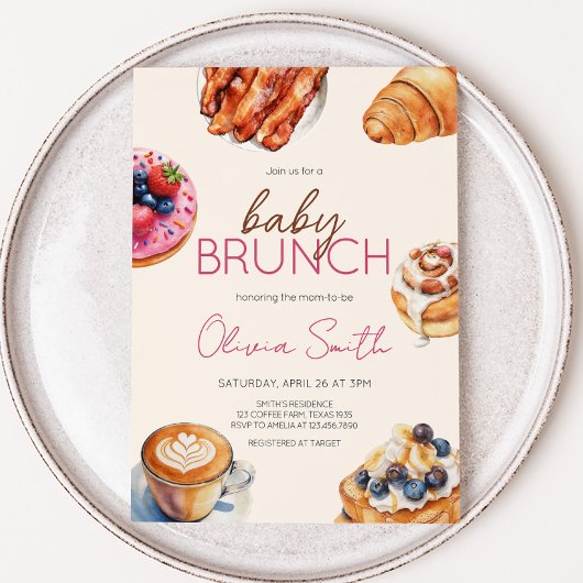 Baby Brunch Brot Pastries Babydusche Einladung