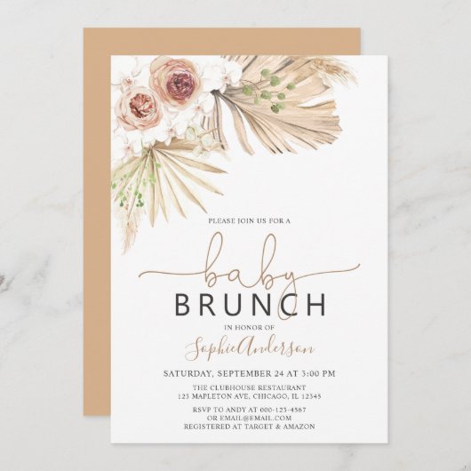 Baby Brunch Pampas Grass Boho Babydusche Einladung (Vorne/Hinten)