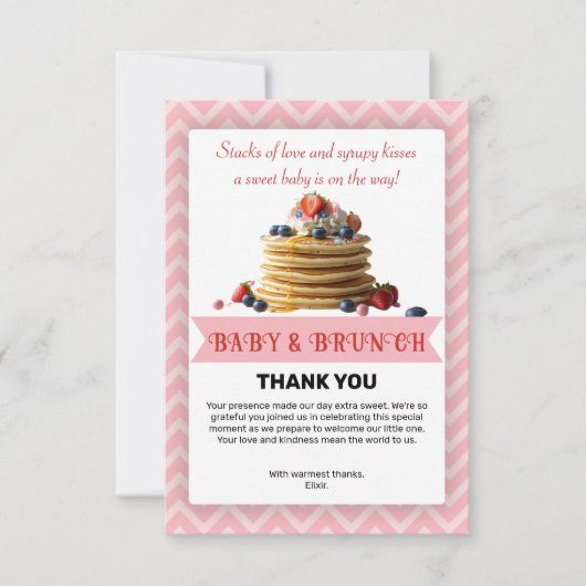 Baby & Brunch Rosa Erdbeere Pancakes Baby Dusche Dankeskarte (Vorderseite)