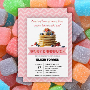 Baby & Brunch Rosa Erdbeere Pancakes Baby Dusche Einladung