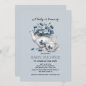 Baby brütet Blue Floral Baby Boy Einladung (Vorne/Hinten)