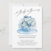 Baby brütet Blue Floral Baby Boy Tee Einladung (Vorderseite)