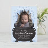Baby brütet Geburtshinweis Hexenjunge Blue Einladung (Stehend Vorderseite)