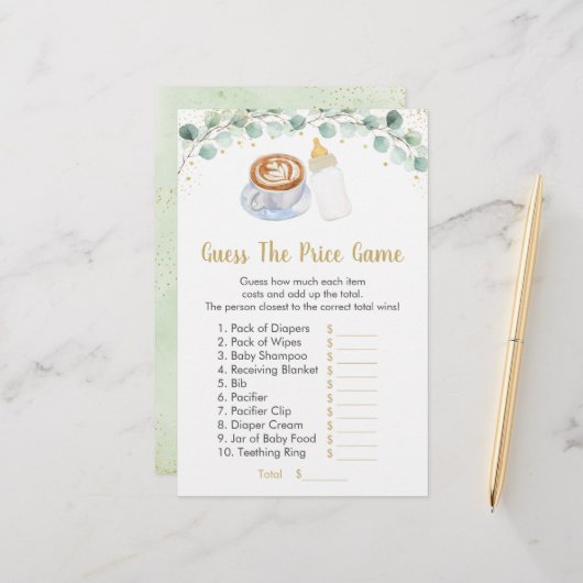 Baby brütet Kaffee Ratschläge zum Preisspiel (Vorderseite/Rückseite Beispiel)