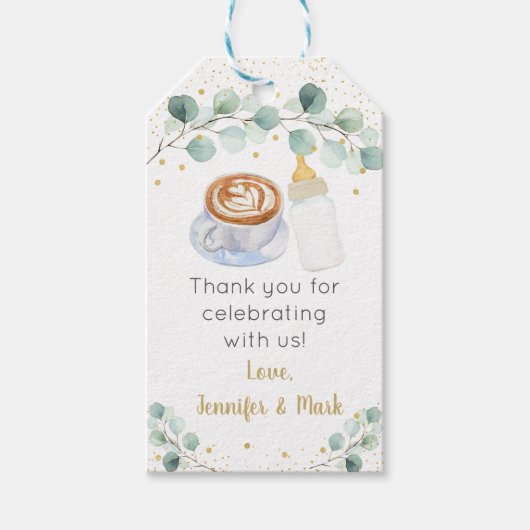 Baby brütet Kaffeegeniefer Babydusche Geschenkanhänger (Vorderseite)