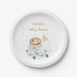 Baby brütet Kaffeegeniefer Babydusche Pappteller