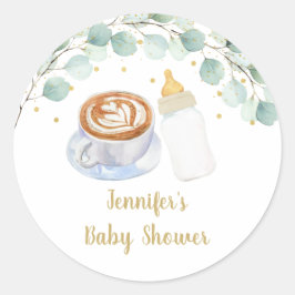 Baby brütet Kaffeegeniefer Babydusche Runder Aufkleber
