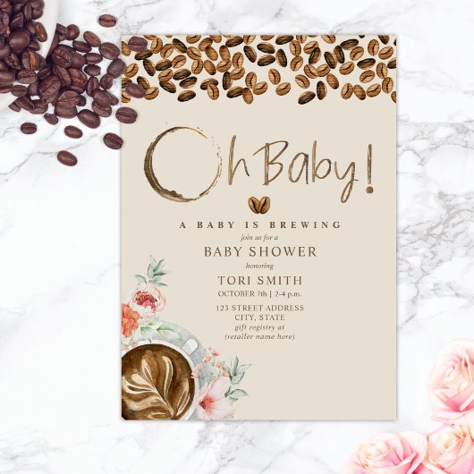 Baby brütet Oh Baby Floral Coffee Baby Dusche Einladung
