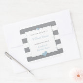 Baby Buchzeichen Gray Stripes Light Blue Hearts Quadratischer Aufkleber (Umschlag)