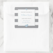 Baby Buchzeichen Gray Stripes Light Blue Hearts Quadratischer Aufkleber (Tasche)