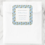 Baby Buchzeichen Sky Blue Honey Bees Quadratischer Aufkleber (Tasche)