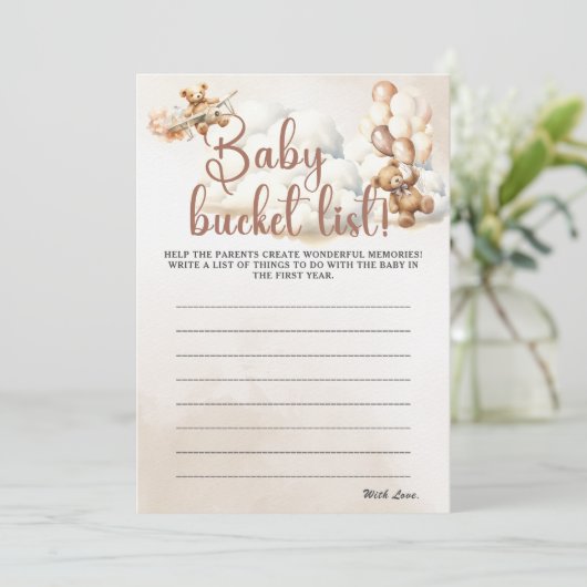 BABY BUCKET LIST Kinderduschenspiel Niedlicher Bär Einladung (Stehend Vorderseite)