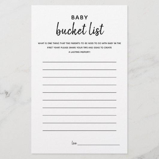 Baby Bucket List Minimalistisches Baby Showspiel (Vorderseite)