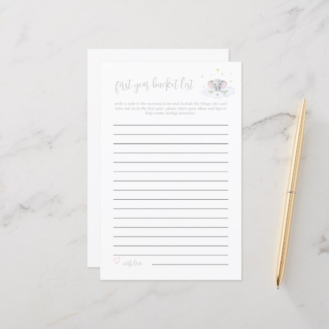 Baby Bucket List Spiel Elephant Baby Shower Grau (Vorderseite/Rückseite Beispiel)