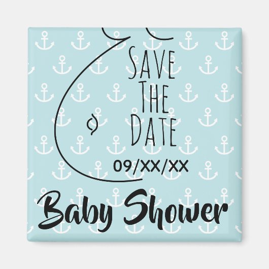 Baby Bump Anchors Aqua Baby Dusche Save the Date Magnet (Vorne)