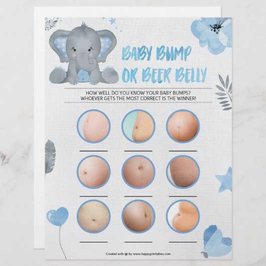 Baby-Bump oder Bierbauch [Baby-Elefant [blau] Briefbogen (Vorne/Hinten)