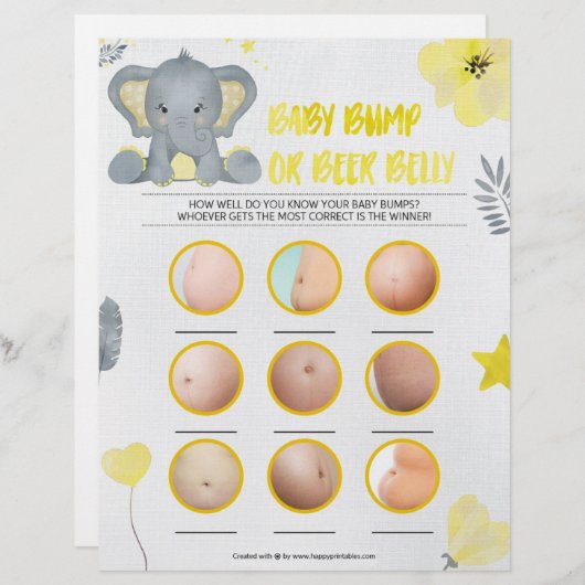 Baby-Bump oder Bierbauch [Baby-Elefant [Gelb]] Briefbogen (Vorne/Hinten)